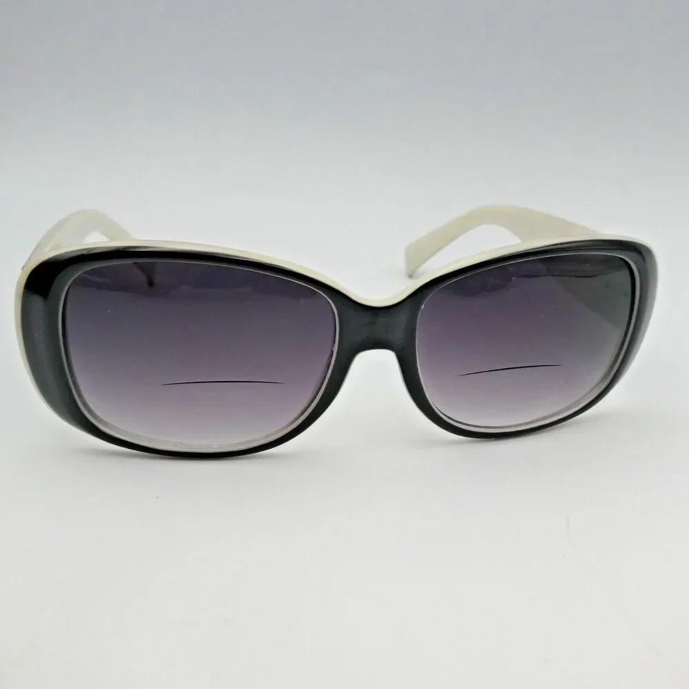 JM New York Reading Sun Glasses +3.50 Bifocal Black / White Hard & Soft Case